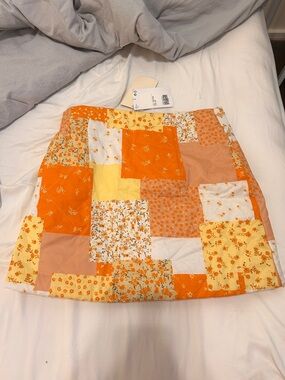 Monki Patchwork Mini Skirt in Orange and Cream